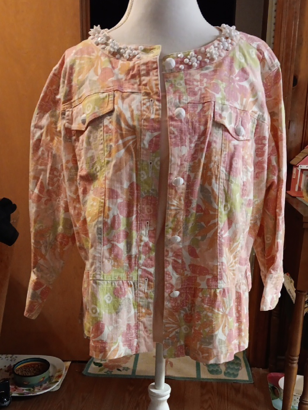 Ruby Rd. Floral Pink Jean Jacket 3/4 Sleeve. Matching Tank Top 20w